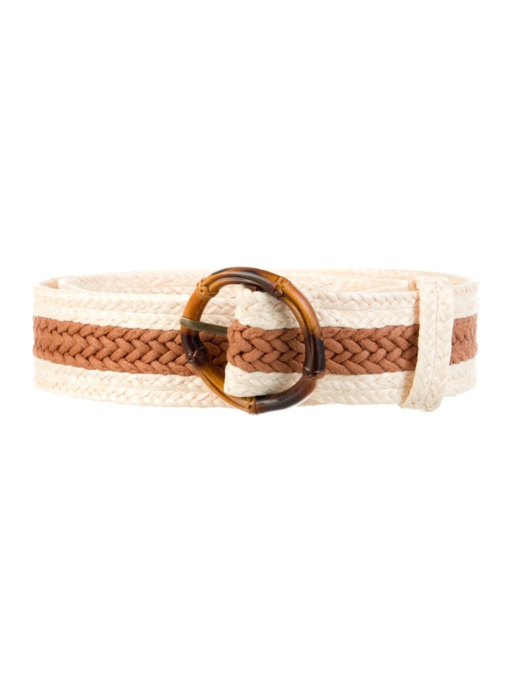 Zimmermann Raffia Belt Neutral Woven Boho Round Wood Buckle Size S/M